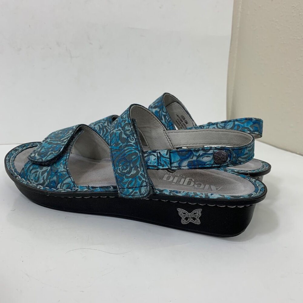 Alegria Teal Blue Floral Print Adjustable Sandals - Picture 4 of 9